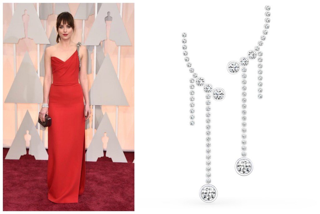 Dakota Johnson Oscar 2015 - Precious earrings 18k white gold and 50 diamonds Clemency Peris