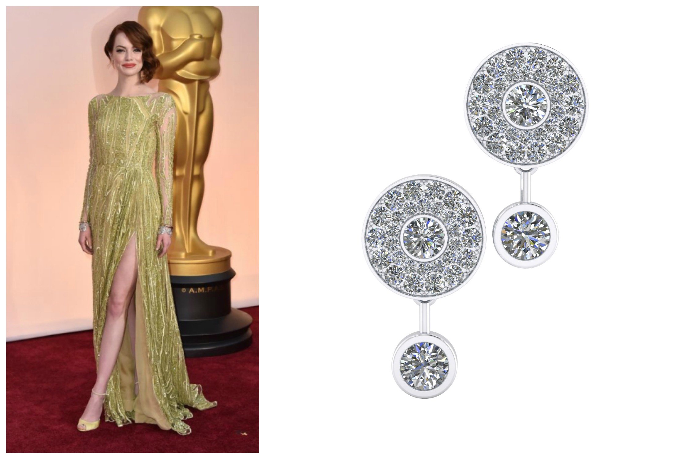 Emma Stone CP - Beautiful earrings in 18k white gold and 68 diamonds Clemency Peris