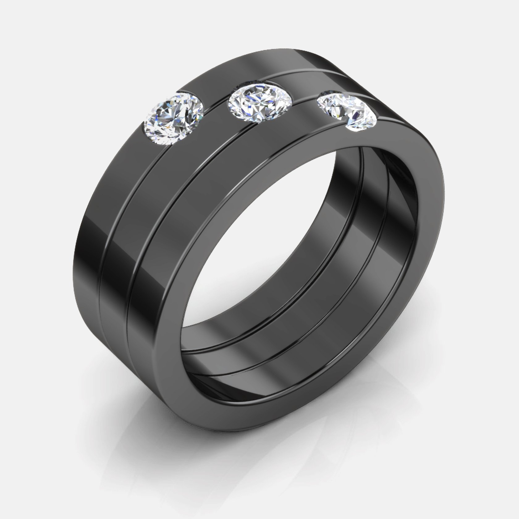 engagement rings 18k black gold 3 diamonds rings